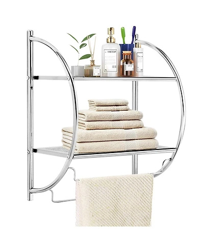 2 Tier Wall Mount Shower Organizer Toilet Bathroom Storage Rack Holder Towel Bar