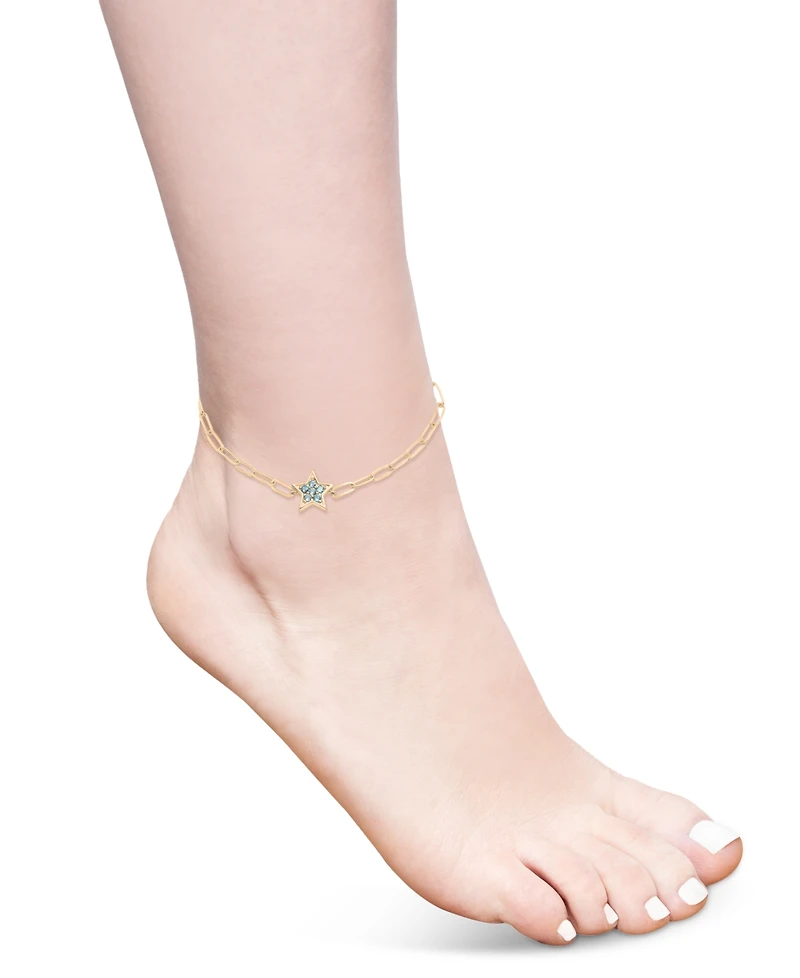 London Blue Topaz Star Cluster Ankle Bracelet (1/5 ct. t.w.) in 14k Gold-Plated Sterling Silver