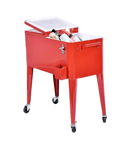 Outdoor Patio 80 Quart Cooler Cart Ice Beer Beverage Chest