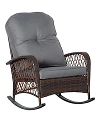 Outsunny Outdoor Wicker Rocking Chair Wide Cushion, Steel Frame,
