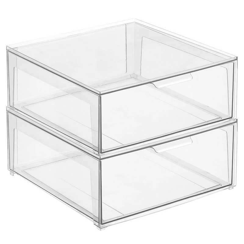 mDesign Plastic Stackable Bedroom Closet Storage Organizer with Drawer, Small - 2 Pack