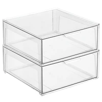 mDesign Plastic Stackable Bedroom Closet Storage Organizer with Drawer, Small - 2 Pack