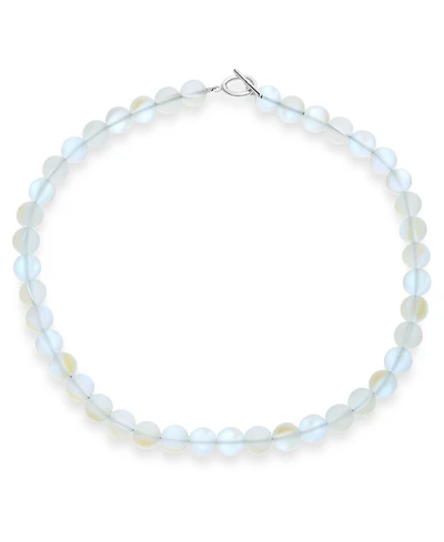 Bling Jewelry Plain Simple Changing Transcalent Created Moonstone Round 10MM Bead Strand Necklace For Women Silver Plated Clasp 16 Inch
