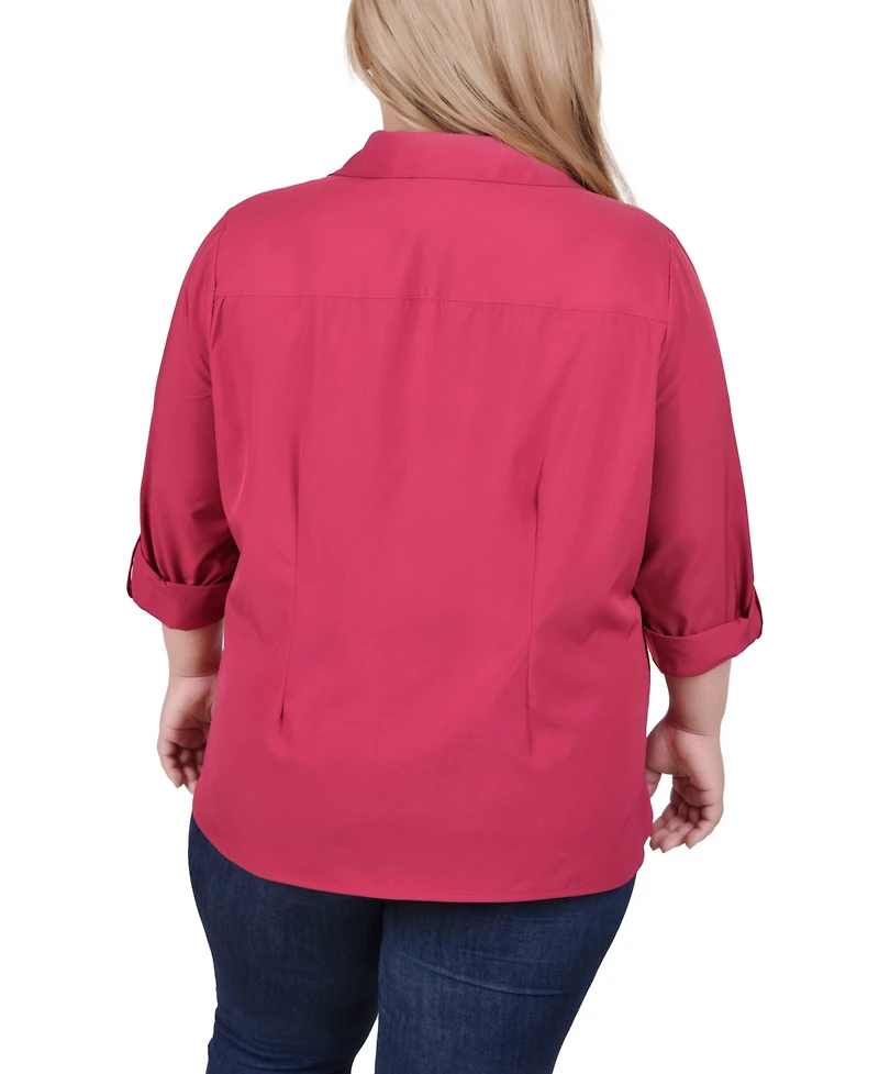 Ny Collection Plus 3/4 Roll Tab Blouse with Pockets