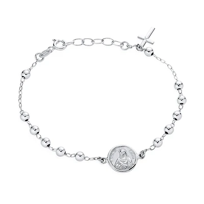 Bling Jewelry Catholic Christian Religious Prayer Beds with Cross Charm Holy Mother Virgin Mary Medal Rosary Bracelet Sterling Silver 7- 8 Inch Adjust