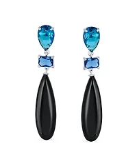 Bling Jewelry Linear Multi Color Black Onyx Blue Natural Turquoise Navy Sodalite Rose Quartz Chandelier Elongated Long Teardrop Dangling Earrings