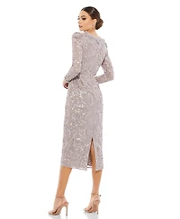 Mac Duggal Women's Embellished High Neck Puff Sleeve Fitted Dress