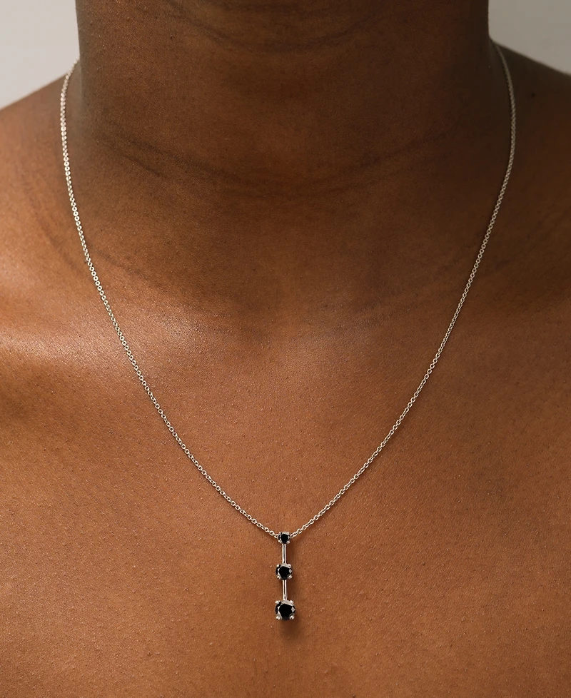 2-Pc. Set Onyx Triple Stone Pendant Necklace & Matching Drop Earrings in Sterling Silver