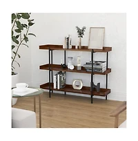 Madison Industrial Style 3 Tiered Shelving Unit With Metal Frame And Raised Border - 35"H
