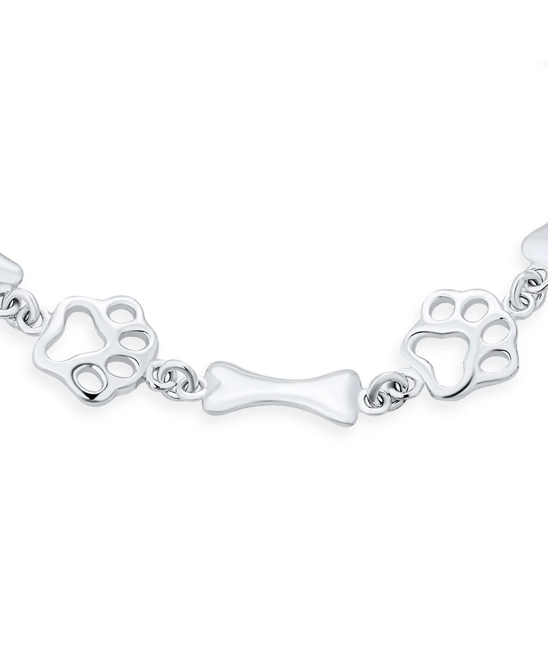 Bling Jewelry Layering Best Friend Animal Multi Bff Pet Lover Dog Puppy Link Charm Bone Paw Print Bracelet Sterling Silver 7 7.5 Inch