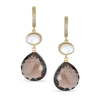 Bling Jewelry Briolette Chocolate Natural Brown Smoky Quartz Drop Hoop Earrings Gold Plated