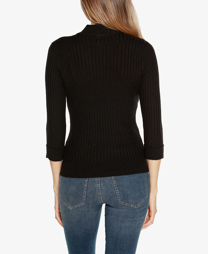 Belldini Black Label Women's Ribbed Quarter-Zip Sweater