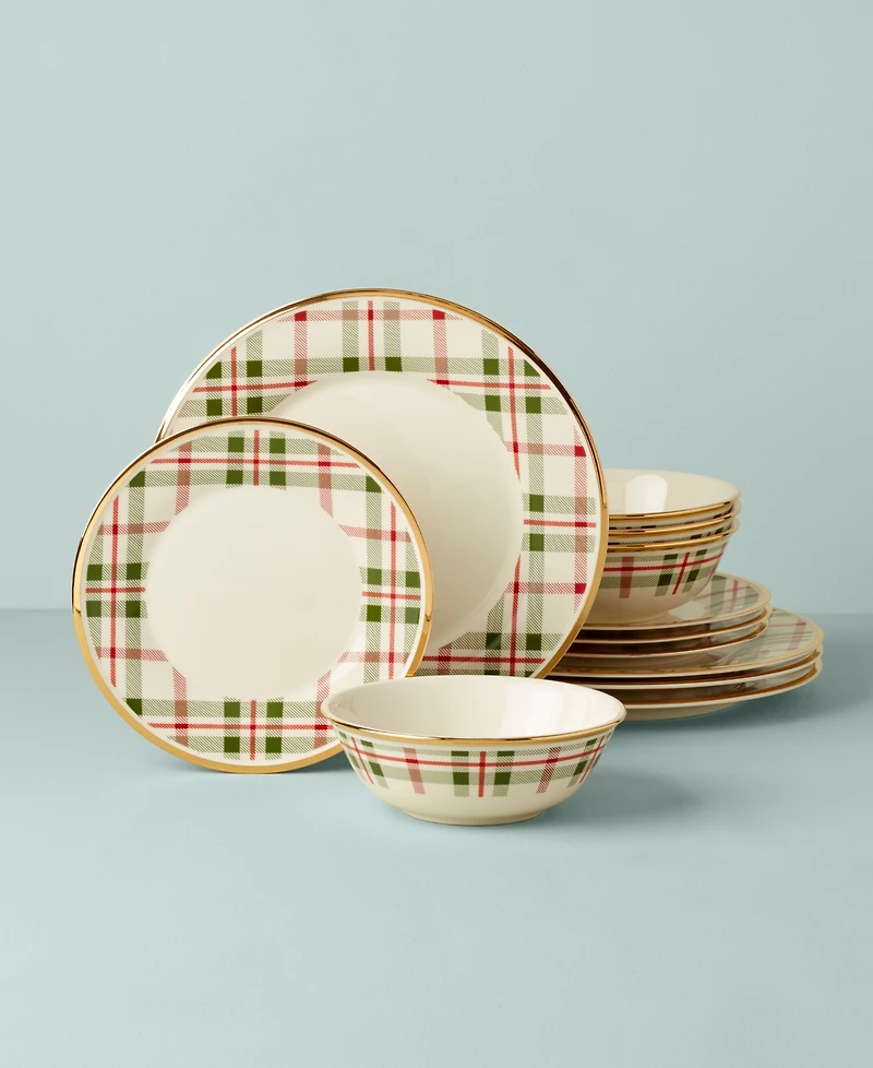 Lenox Holiday Plaid 12-Piece Dinnerware Set, Service for 4
