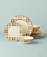 Lenox Holiday Plaid 12-Piece Dinnerware Set, Service for 4