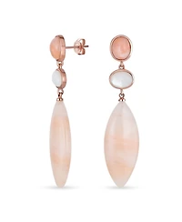 Bling Jewelry Unique Long White Mop Pastel Pink Natural Aventurine Rhombus Oval Shape 3 Tier Party Dangling Earrings Gold Plated