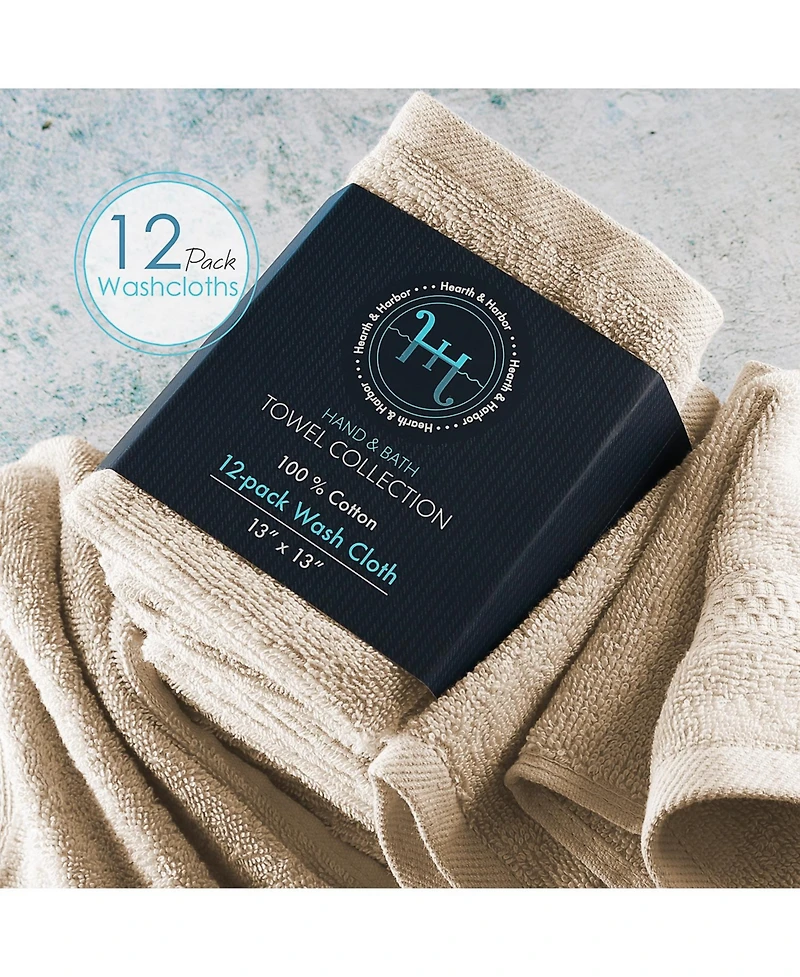Luxury 12-Pack Washcloths – 500 Gsm 100% Combed Cotton, Soft & Highly Absorbent