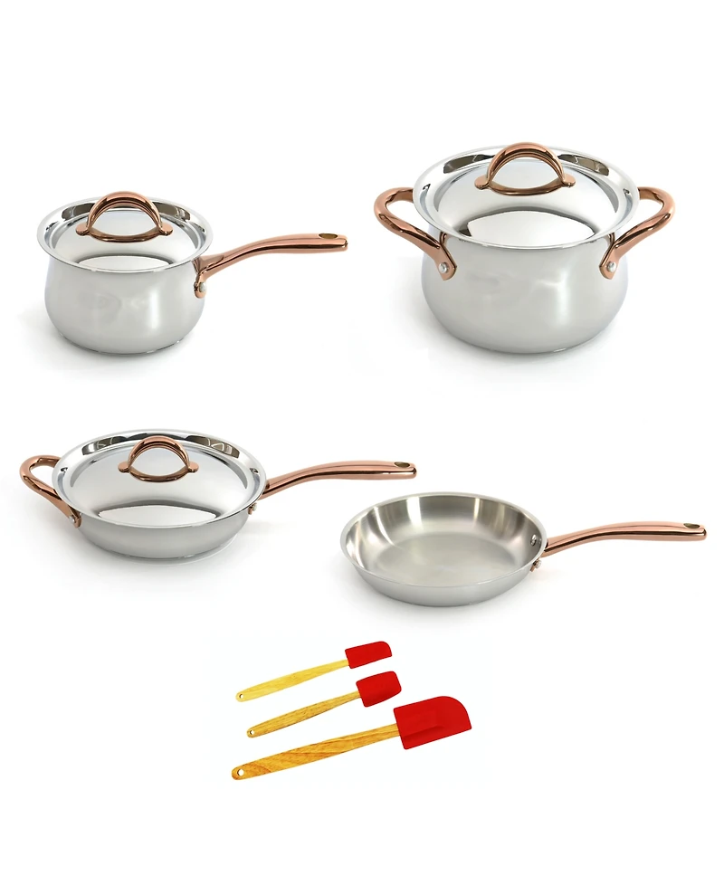 BergHOFF Ouro Gold 10Pc 18/10 Stainless Steel Cookware Set, Ss Lids, Rose Gold Handles