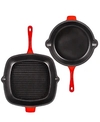 BergHOFF Neo Enameled Cast Iron 3 Piece 10" Fry Pan, 11" Grill Pan, and Slotted Steak Press Set