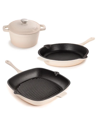 BergHOFF Neo 4pc Cast Iron Cookware Set, Fry Pan, Grill Pan & Round Dutch Oven