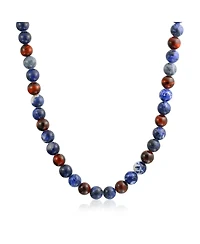 Bling Jewelry Bali Style Blue Natural Sodalite Brown Tiger Eye Ball Bead Strand Necklace Stainless Steel Hook Clasp