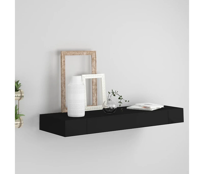 Floating Wall Shelf with Drawer Black 31.5"x9.8"x3.1"