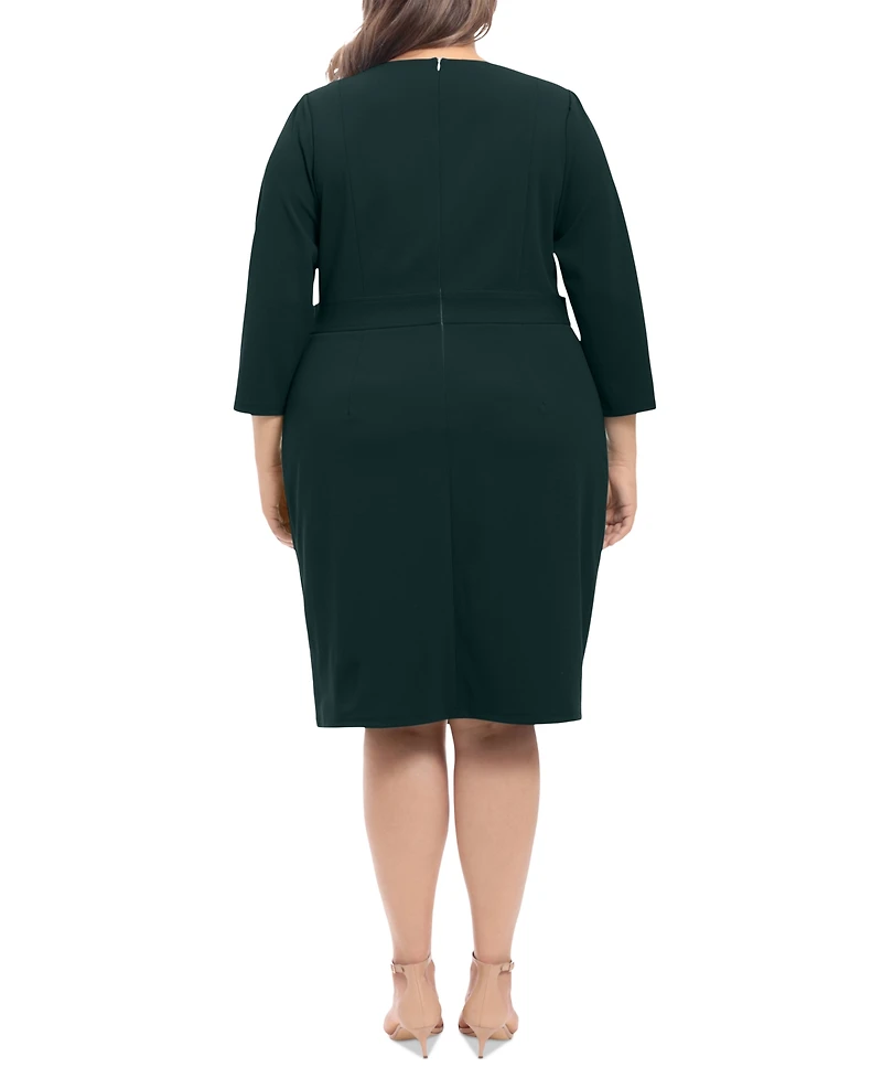 London Times Plus 3/4-Sleeve Tab-Waist Sheath Dress