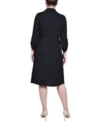 Ny Collection Women's Long Roll Tab Sleeve Shirtdress