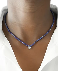 Black Spinel & Diamond Accent Beaded 17" Pendant Necklace in Sterling Silver (Also in Turquoise, Lapis Lazuli, & Jade)
