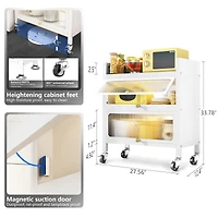 2 Door Accent Cabinet, 3 Tier Kitchen Organizer Shelf, White