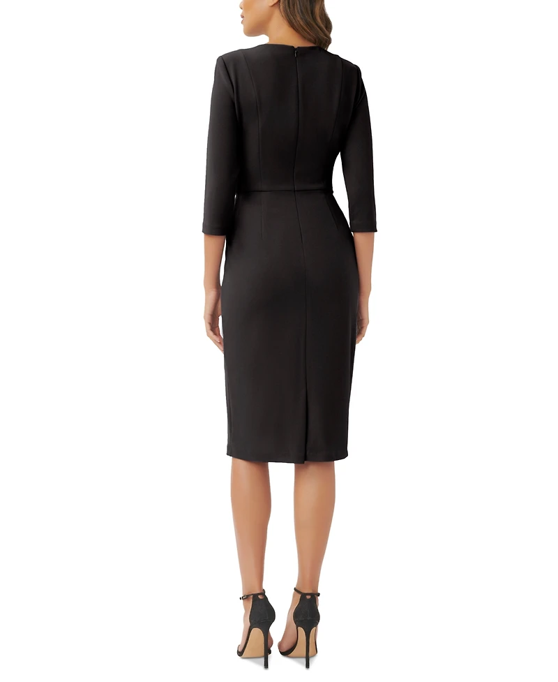 Adrianna Papell Women's Tie-Front 3/4-Sleeve Crepe Knit Dress