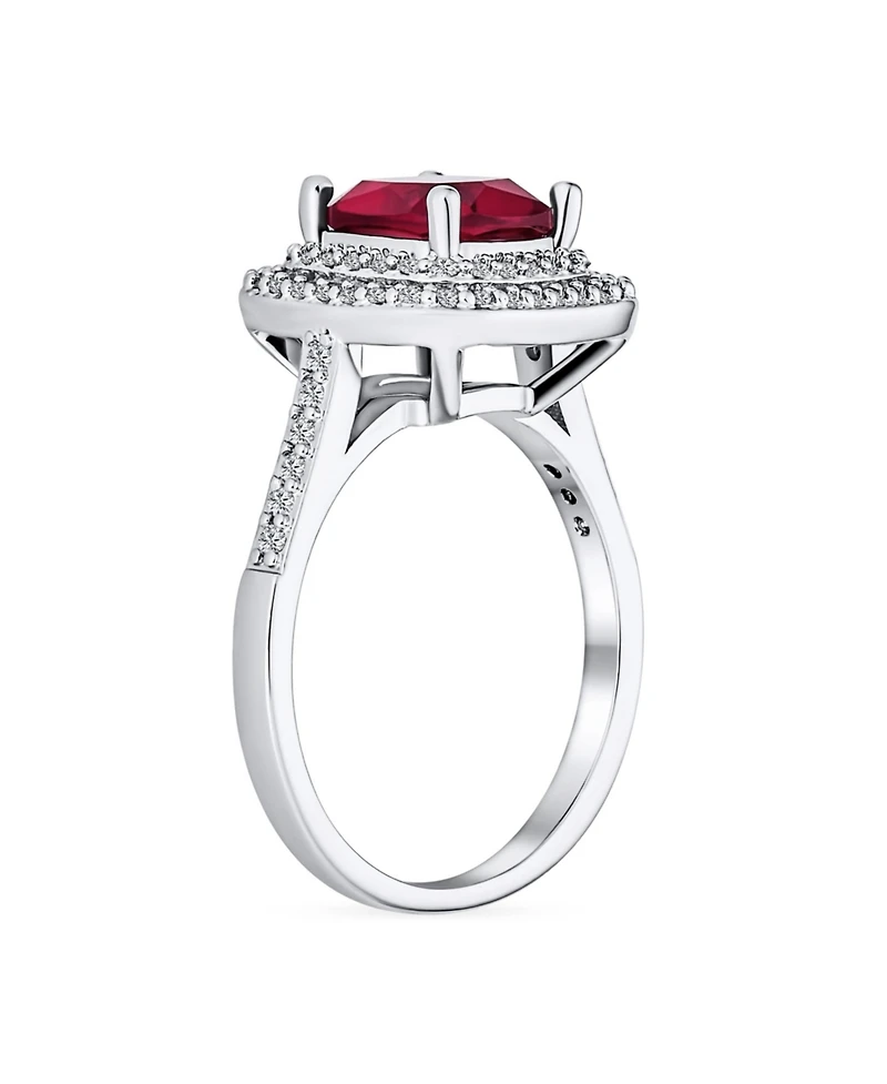 Bling Jewelry Large Fashion Solitaire Cubic Zirconia Pave Cz Cushion Cut Red Art Deco Style Cocktail Statement Ring Silver Plated