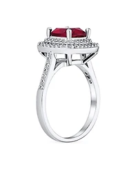 Bling Jewelry Large Fashion Solitaire Cubic Zirconia Pave Cz Cushion Cut Red Art Deco Style Cocktail Statement Ring Silver Plated