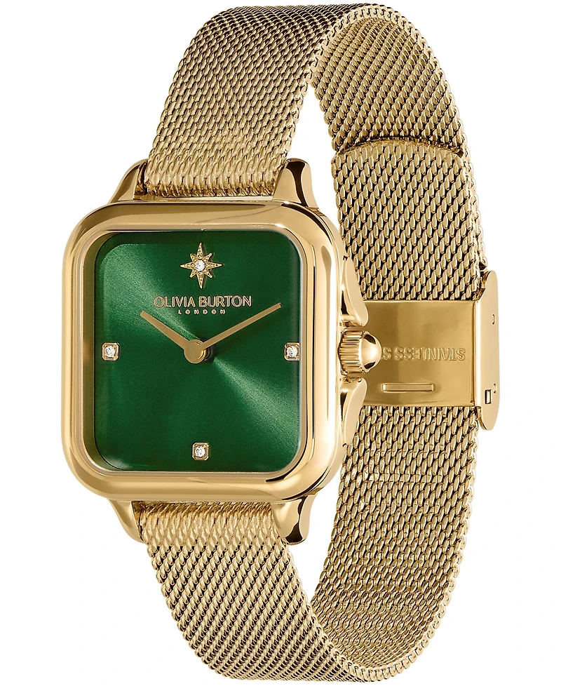 Olivia Burton Women's Grosvenor Soft Square Gold-Tone Stainless Steel Mesh Bracelet Watch 28mm