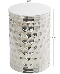 Rosemary Lane 18" Stainless Steel Drum Geometric with Hexagon Patterned Exterior Accent Table