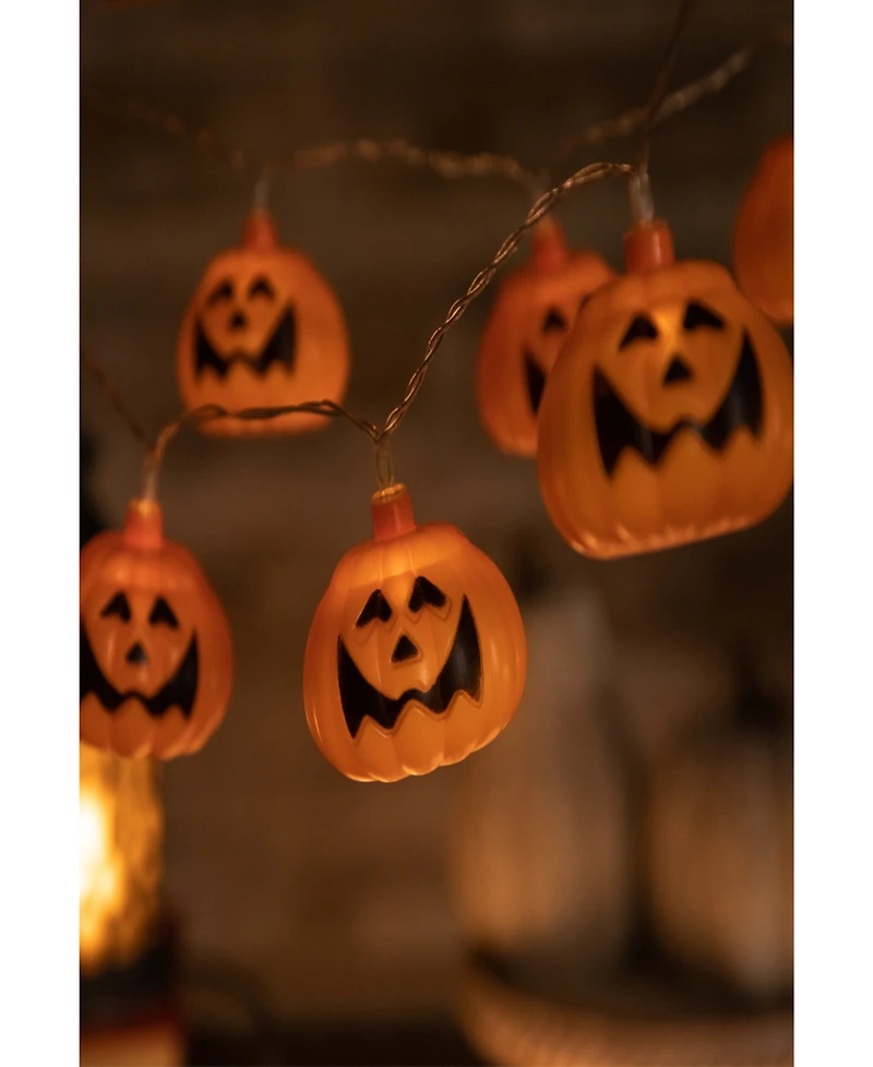 10-Count Led Jack-o-Lantern Halloween Light Set, 3' Warm White Lights Clear Wire