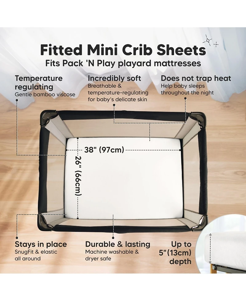 KeaBabies 2-Pack Mini Crib Sheets, Pack and Play Sheets Fitted, N Organic Fitted Sheet Cover