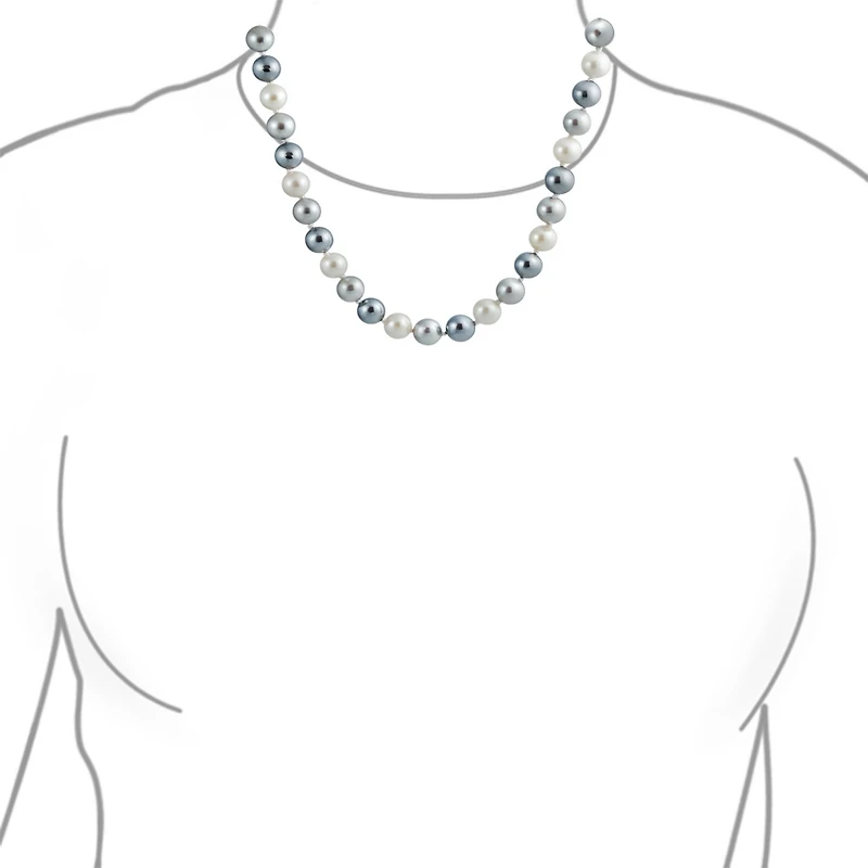 Bling Jewelry Classic Smooth 10MM Black White Grey Tri Multi Color Hand Knotted Simulated Pearl Strand Necklace 18 Inches