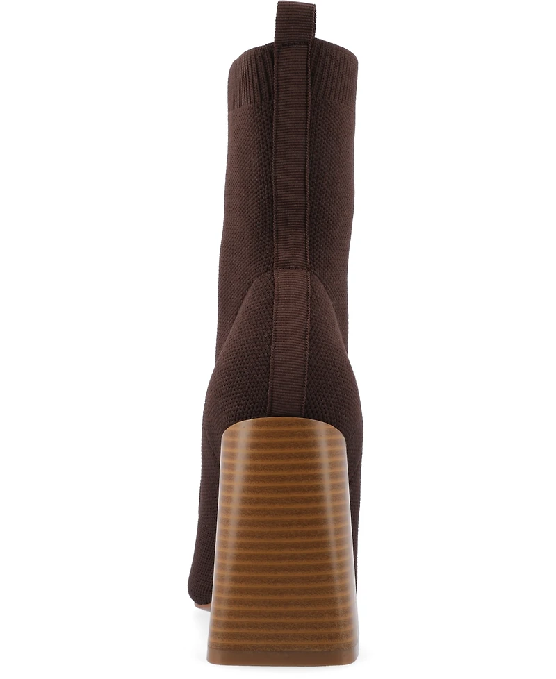 Journee Collection Women's Noralinn Knit Stacked Flared Heel Dress Booties
