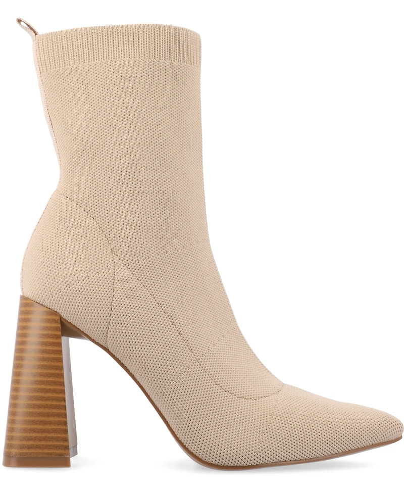 Journee Collection Women's Noralinn Knit Stacked Flared Heel Dress Booties