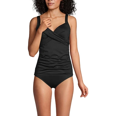Lands' End Women's Long Torso V-Neck Wrap Underwire Tankini Swimsuit Top