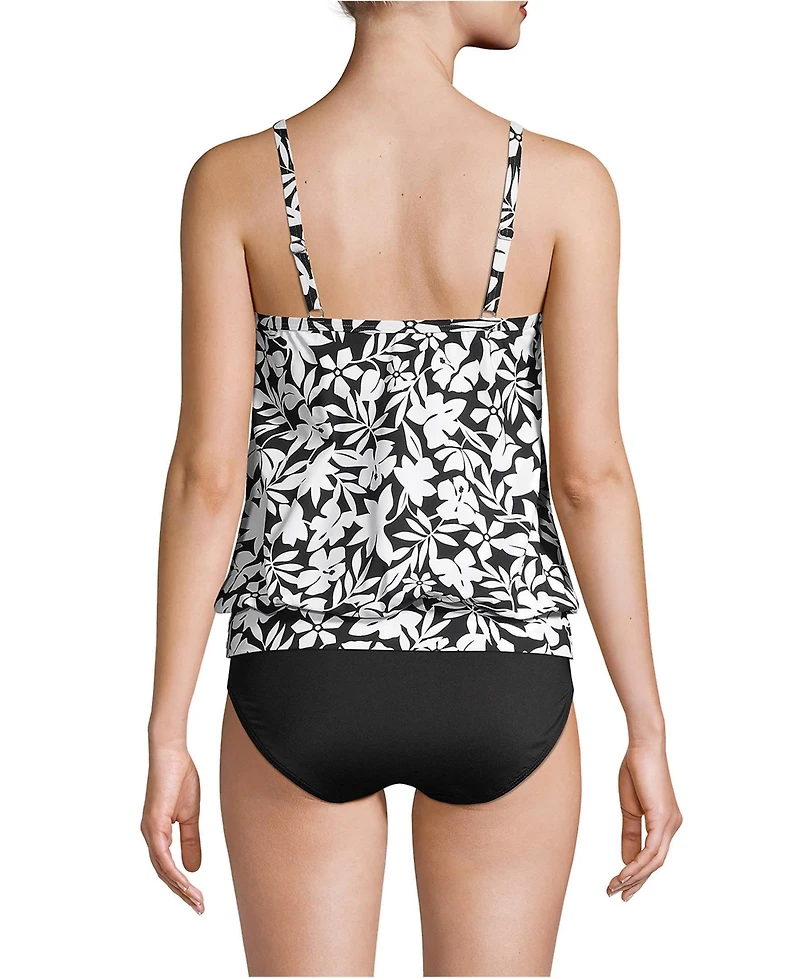 Lands' End Women's Petite Blouson Tummy Hiding Tankini Swimsuit Top Adjustable Straps