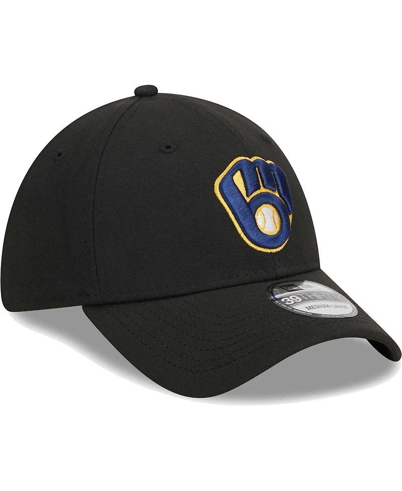 Men's New Era Black Milwaukee Brewers Logo 39THIRTY Flex Hat