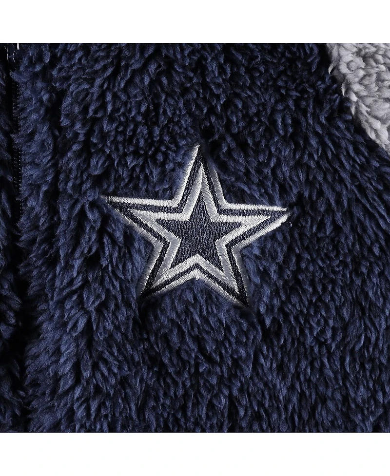 Newborn and Infant Navy, Gray Dallas Cowboys Game Nap Teddy Fleece Bunting Full-Zip Sleeper