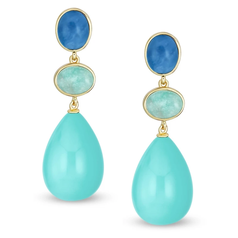 Bling Jewelry Unique Geometric Daning Teardrop Ball Teardrop Multi Shape Oval 3 Multi-Tier Party Dangling Earrings in Gold Plated