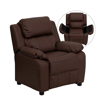 Deluxe Padded Contemporary Kids Recliner With Storage Arms