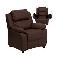 Deluxe Padded Contemporary Kids Recliner With Storage Arms