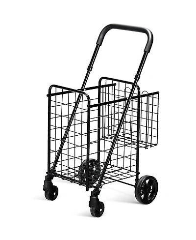 Folding Shopping Cart Jumbo Basket Rolling Utility Trolley Adjustable Handle