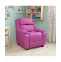 Deluxe Padded Contemporary Kids Recliner With Storage Arms