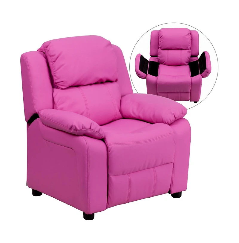 Deluxe Padded Contemporary Kids Recliner With Storage Arms