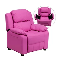Deluxe Padded Contemporary Kids Recliner With Storage Arms